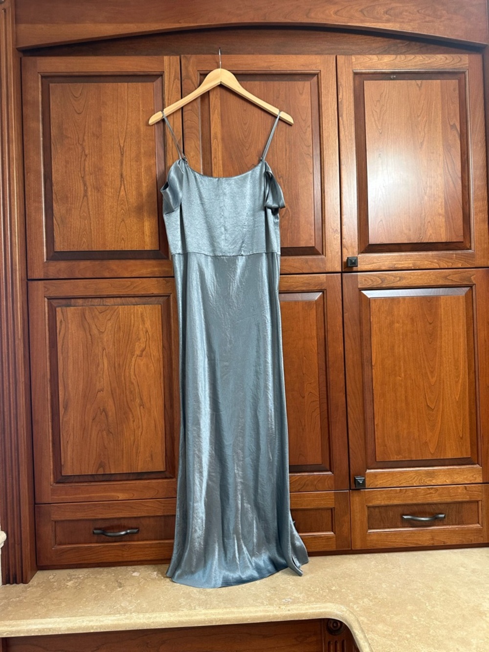 Vince Steel Blue Satin Maxi Slip Dress